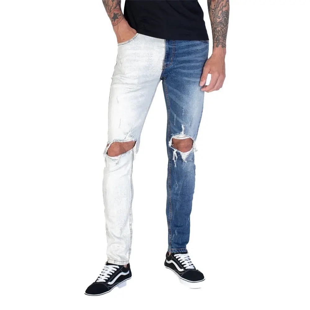 KDNK Contrast Jeans Men’s 32 Colorblock Denim Skinny 5-Pocket Distressed